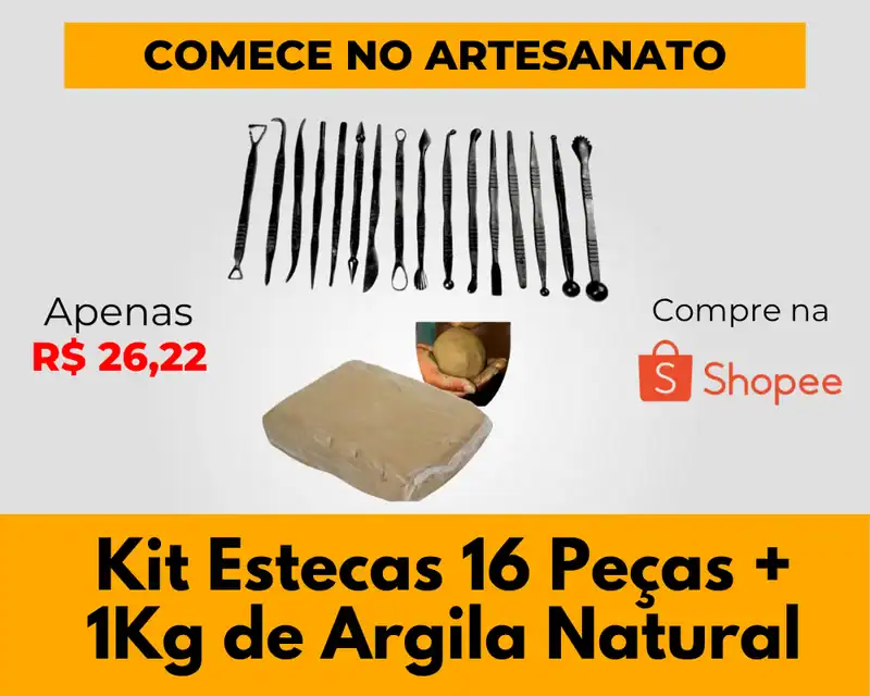Comece no Artesanato: Kit Estecas 16 Peças + 1Kg de Argila Natural